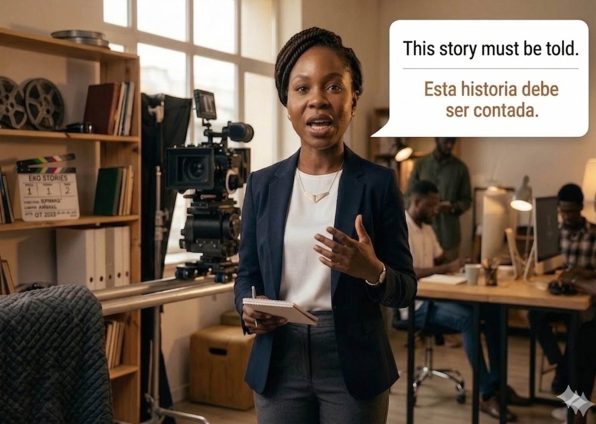 African filmmaker speaking — This story must be told. Esta historia debe ser contada.